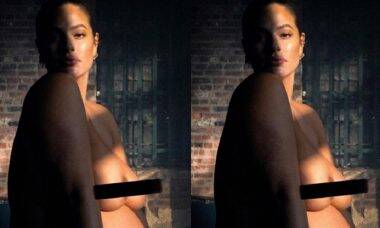 Na reta final da gravidez, Ashley Graham posa para foto nua