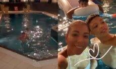 Esposa do jogador, Tiago Silva, estreia piscina da nova mansão, em Londres, com os filhos