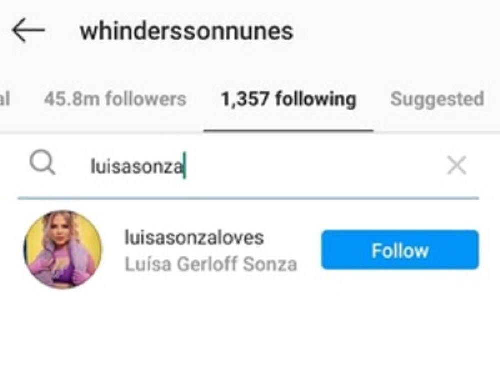 Whindersson Nunes não segue mais Luísa Sonza no Instagram