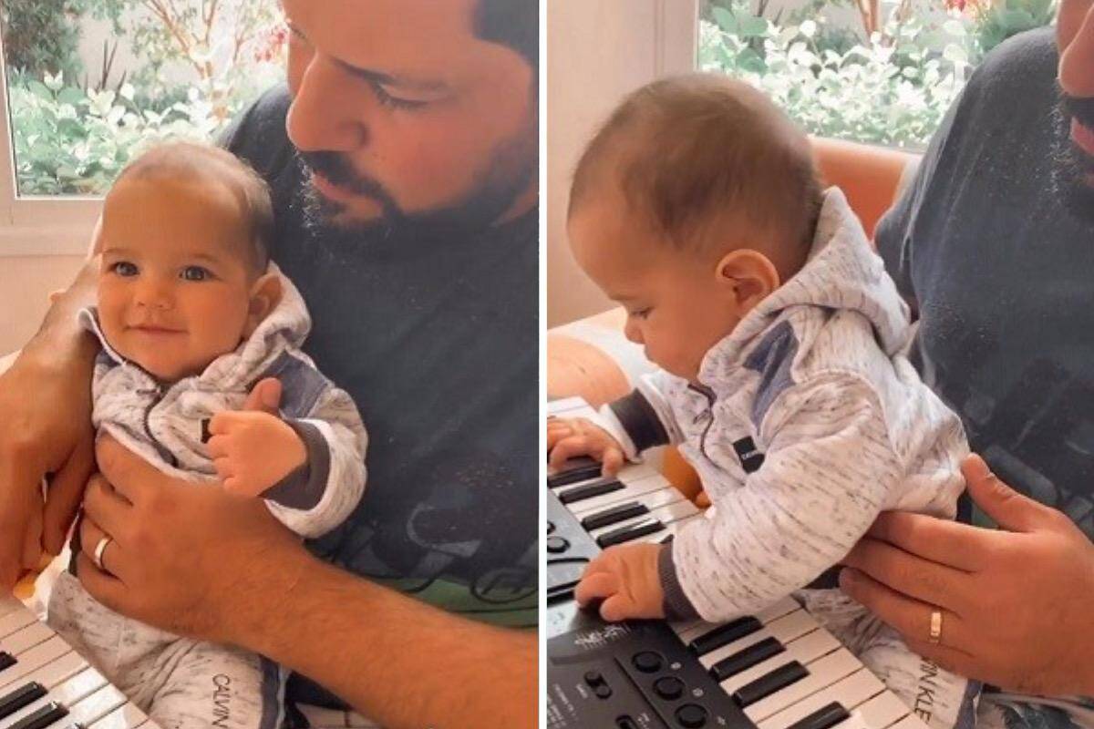 Sorocaba aparece "tocando" teclado com o filho, Theo