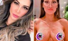 Mayra Cardi abaixa a blusa em vídeo e cobre os seios com emoji
