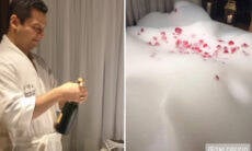 Andressa Urach mostra noite de núpcias com banheira com pétalas de rosa