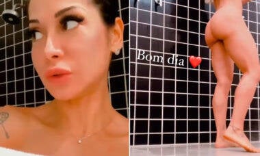 Mayra Cardi posta vídeos do banho em que aparece completamente nua