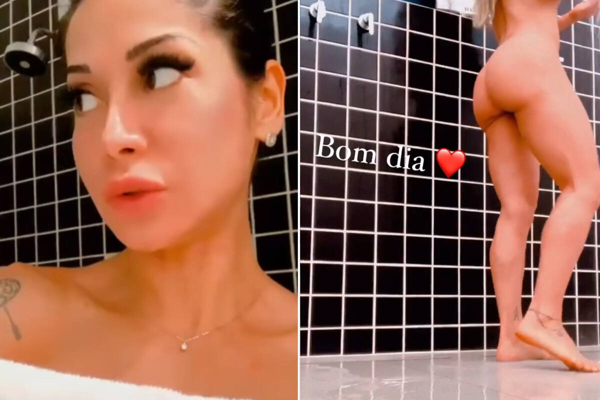 Mayra Cardi posta vídeos do banho em que aparece completamente nua