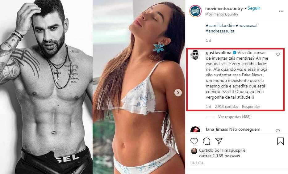 Gusttavo Lima nega affair com Camila Landim e a acusa: "até quando vai sustentar essa Fake News".  (Foto: Reprodução/Instagram)