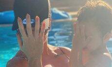 Momento família! Andressa Suita curte dia de sol em piscina com os filhos
