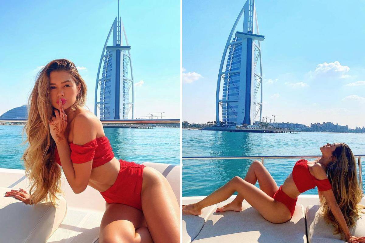 Novo affair de Luan Santana, Franciny Ehlke passeia de lancha em Dubai
