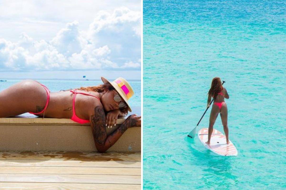Ludmilla aproveita férias nas Maldivas para tomar sol e praticar stand up paddle