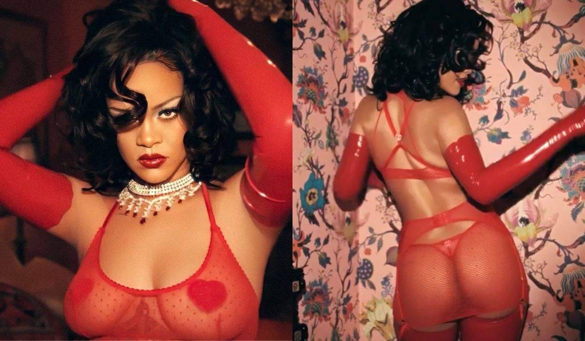 Rihanna posa para sua marca de lingerie usando peças transparentes