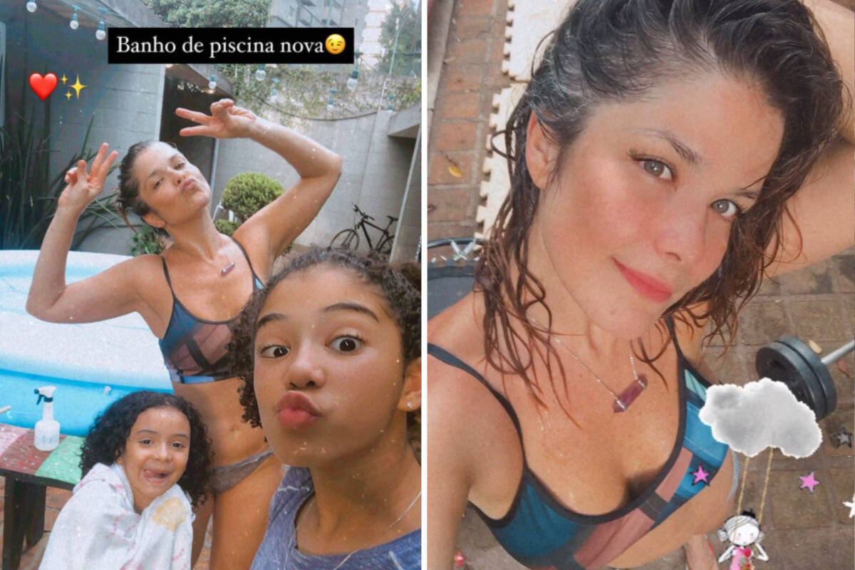 Samara Felippo curte dia de piscina com as filhas