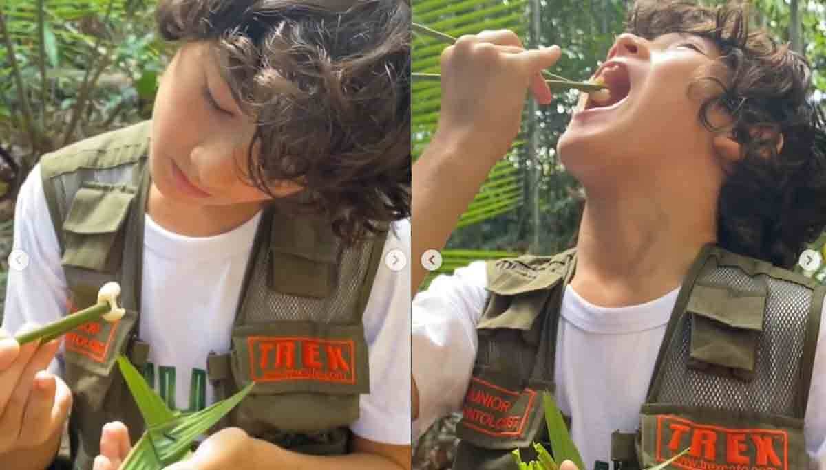  Danni Suzuki e Kauai comem larvas na Amazônia. Foto: Reprodução Instagram