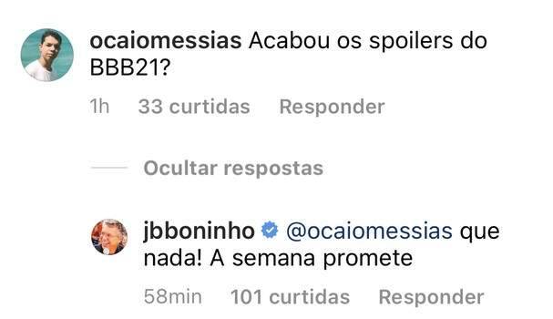 Ao responder fãs, Boninho revela que time do BBB 21 não está completo: "falta uns 6". (Foto: Reprodução/Instagram)