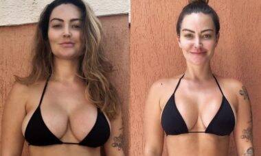 Após gravidez, Laura Keller perde 14 quilos e mostra antes e depois