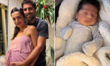 Gabriel Louchard e Natalia Paes dão as boas-vindas ao primeiro filho