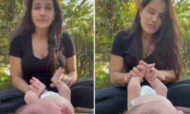 Kyra Gracie ensina jiu-jitsu para filho recém-nascido: "Desde cedo"