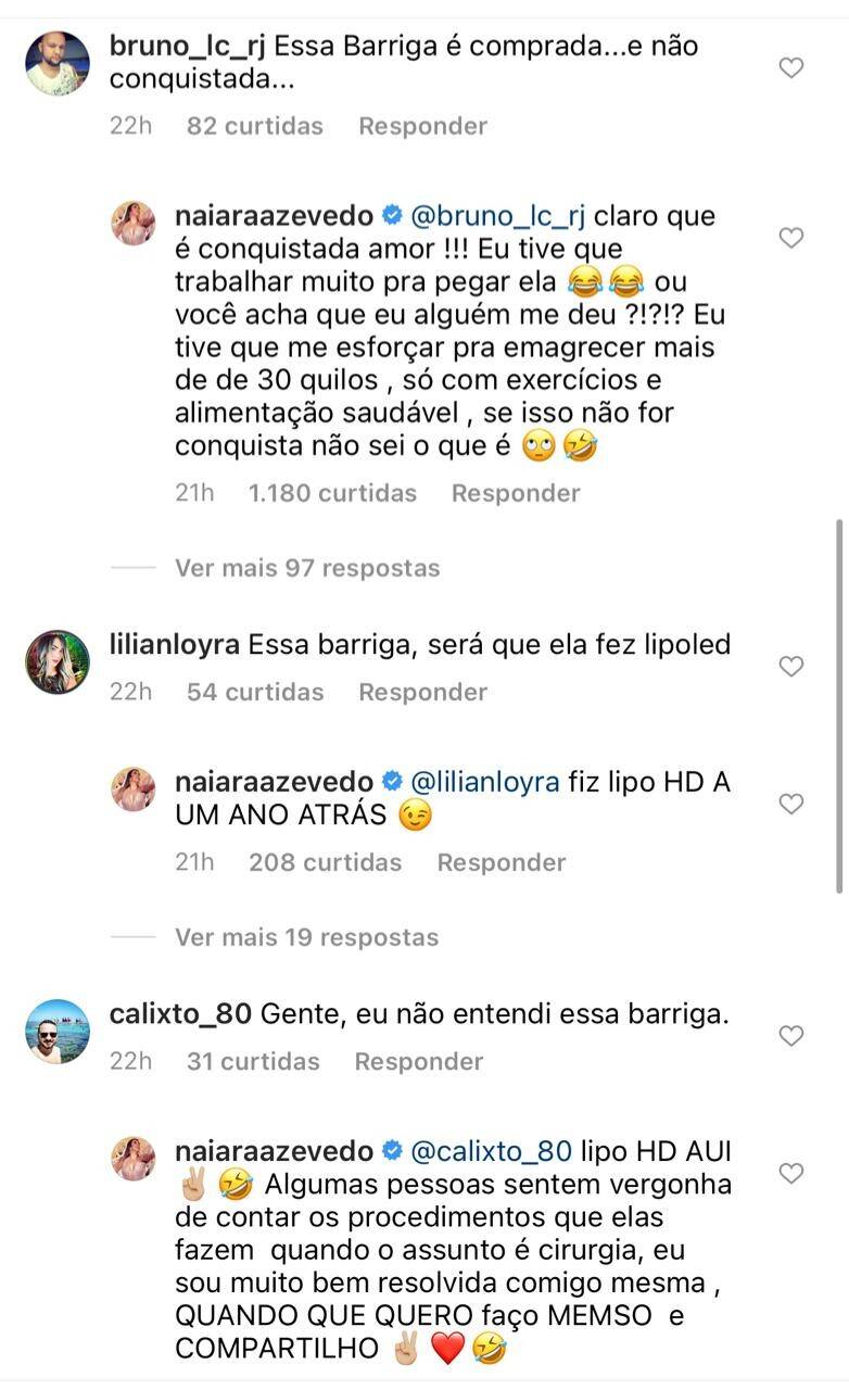 Naiara Azevedo rebate críticas sobre o corpo e barriga 'comprada': "sou muito bem resolvida" (Foto: Reprodução/Instagram)