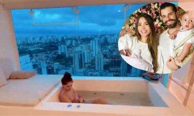 Alok grava Romana amamentando Raika na banheira e exibe vista do apartamento de luxo