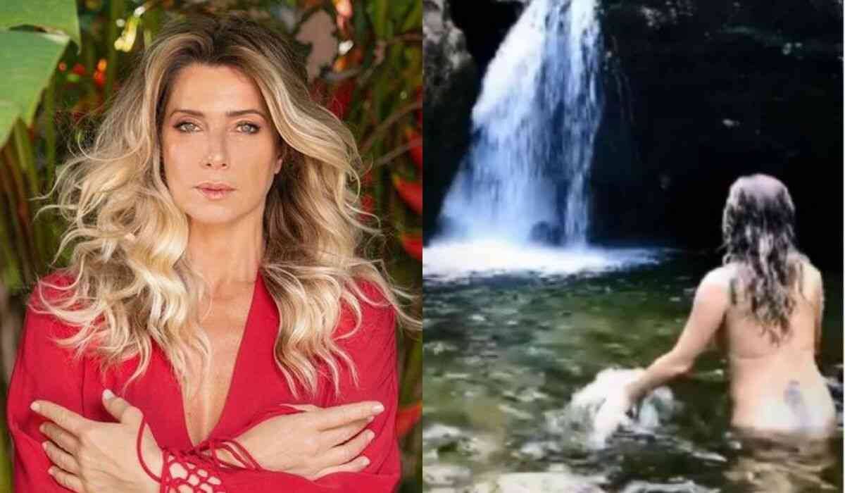 Leticia Spiller nada nua em cachoeira: 'Mãe Água, cuida de nós'