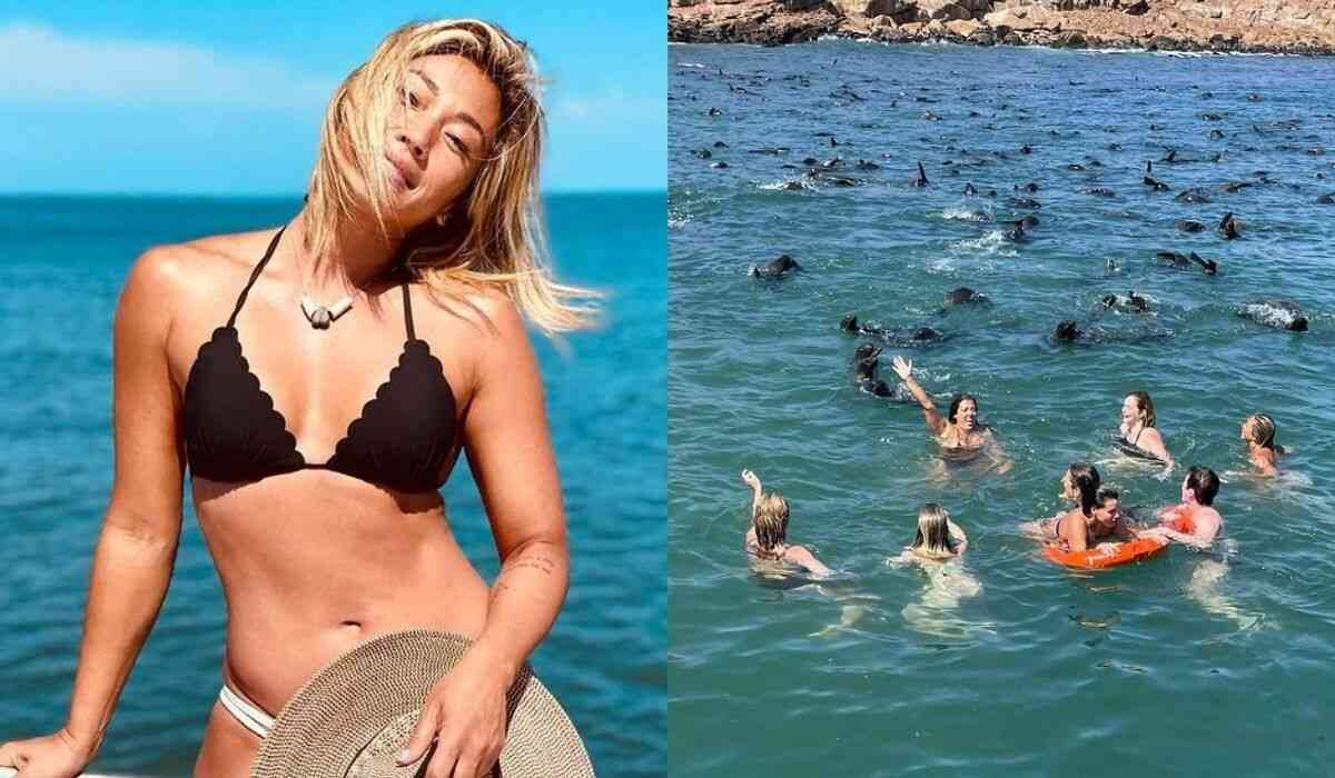 Danni Suzuki nada com lobos marinhos no Uruguai: 'natureza espetacular'
