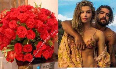 Caio Castro presenteia Grazi Massafera com buquê de rosas: "amor"