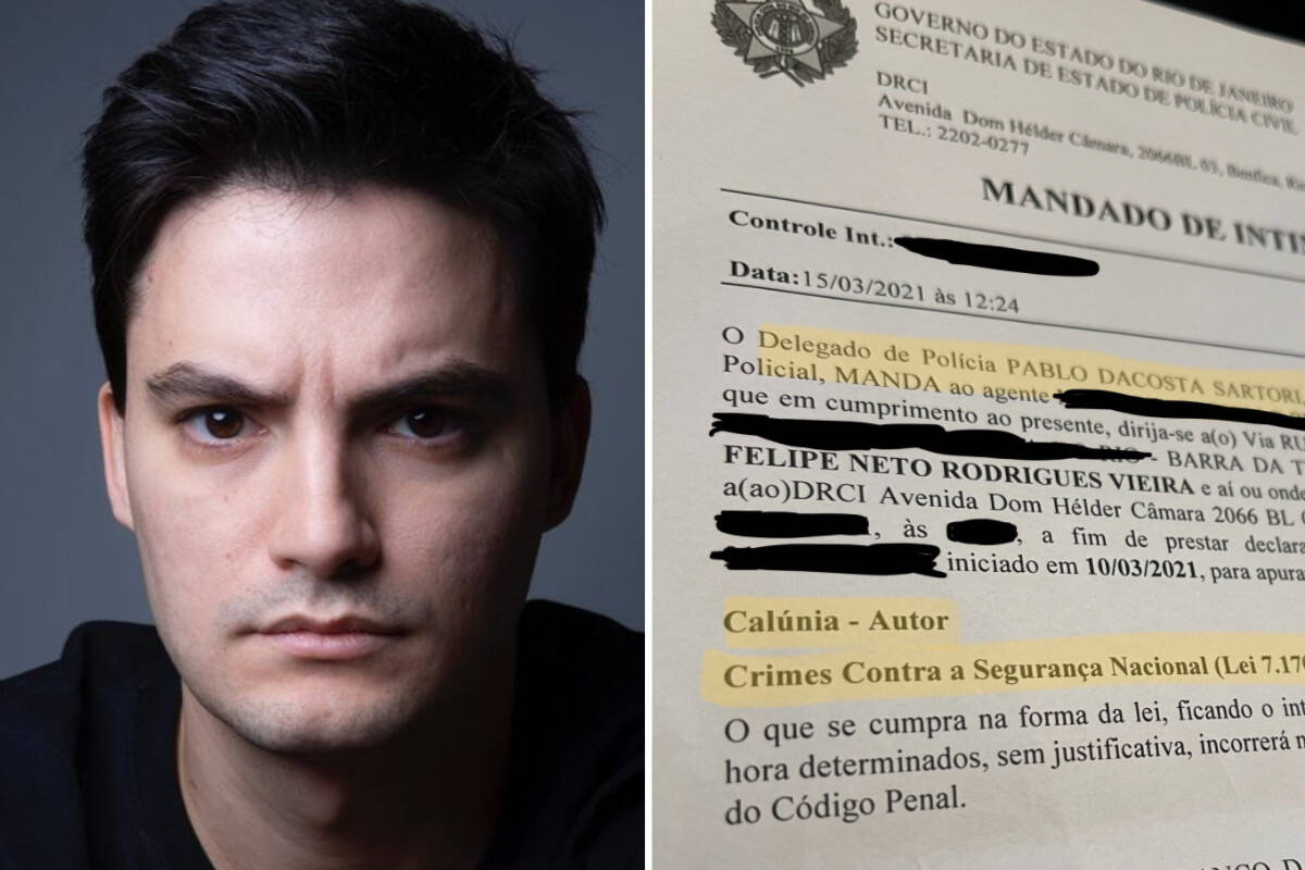 Felipe Neto recebe intimação por crime contra segurança nacional: "Eles querem que eu tenha medo"