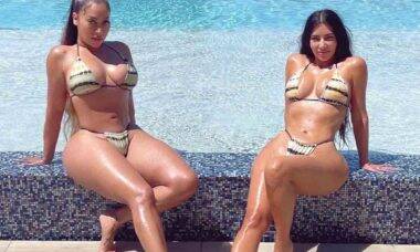 Com biquinis iguas Kim Kardashian curte piscina com amiga La La Anthony. Foto: reprodução Instagram
