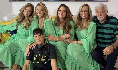Helô Pinheiro combina look com as filhas para aniversário do filho caçula