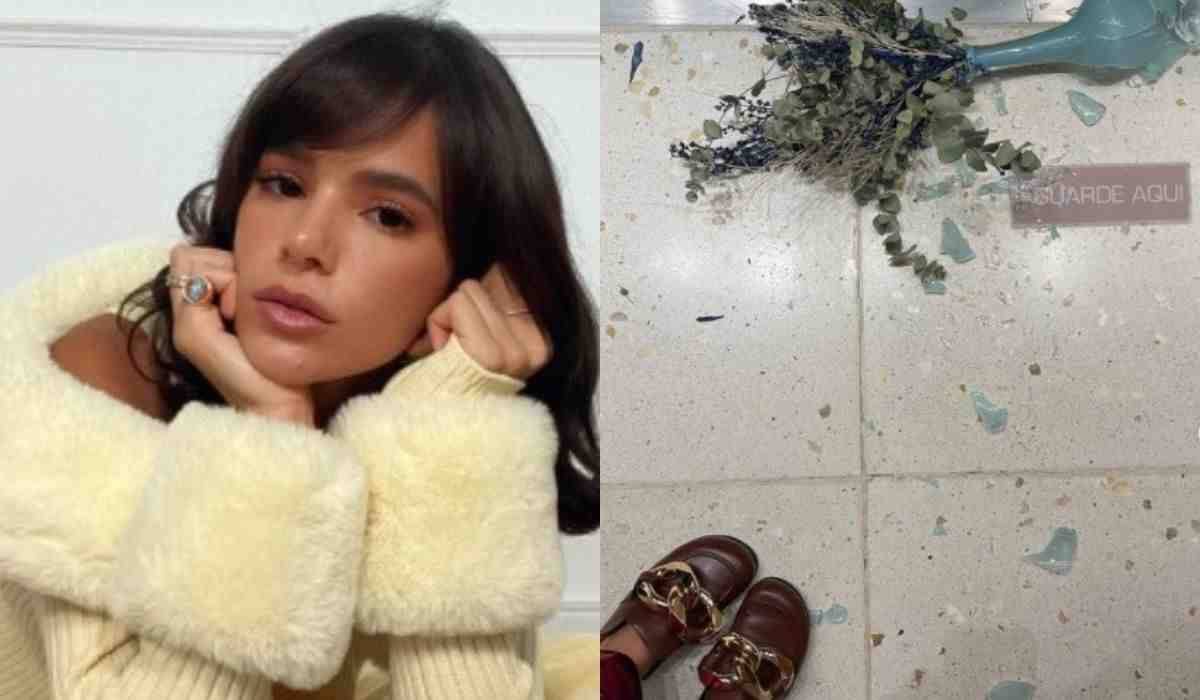 Bruna Marquezine quebra vaso de decoração em loja de luxo