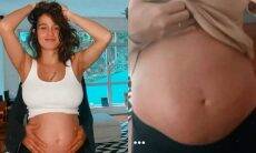 Nanda Costa posa exibindo a barriga de gravidez de gêmeas