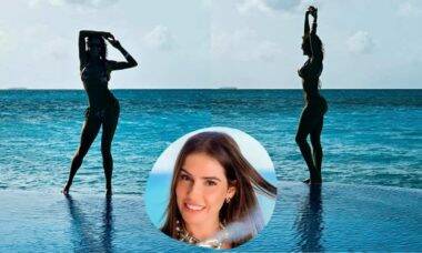 Deborah Secco posa em cenário paradisíaco nas Maldivas: 'tons de azul'