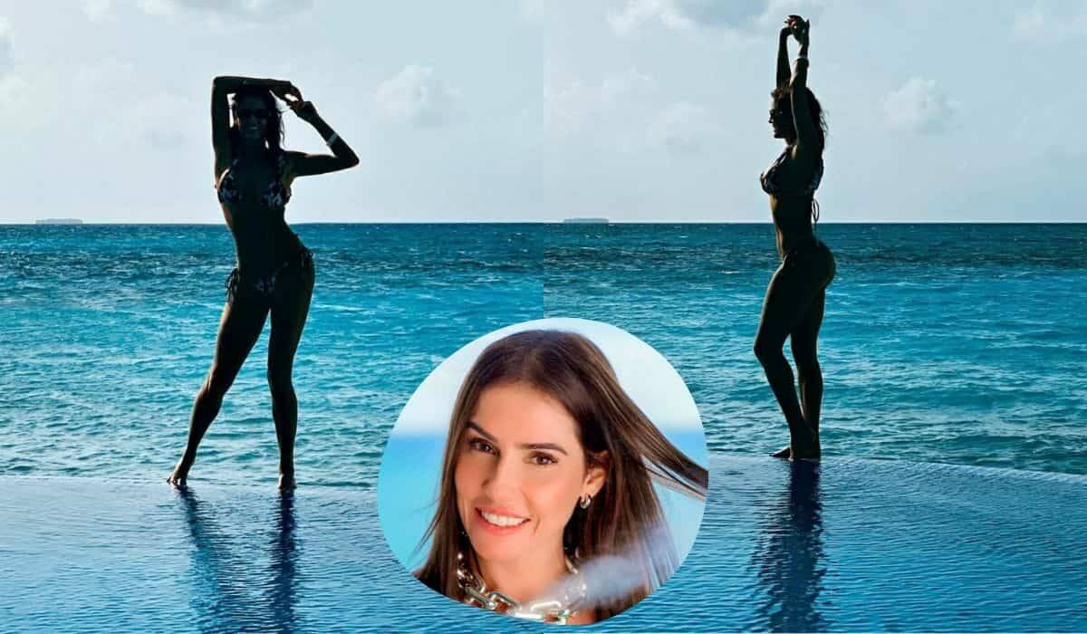 Deborah Secco posa em cenário paradisíaco nas Maldivas: 'tons de azul'