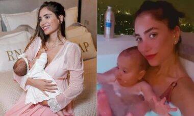 Romana Novais posa com filha em banheira luxuosa: 'spa com a mamãe'