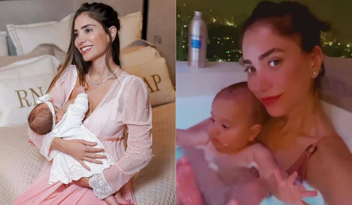 Romana Novais posa com filha em banheira luxuosa: 'spa com a mamãe'
