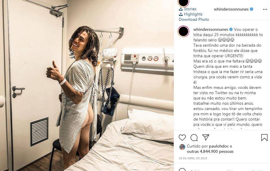 Whindersson Nunes faz cirurgia e brinca: 'mandei arrancar da bunda' (Foto: Reprodução/Instagram)