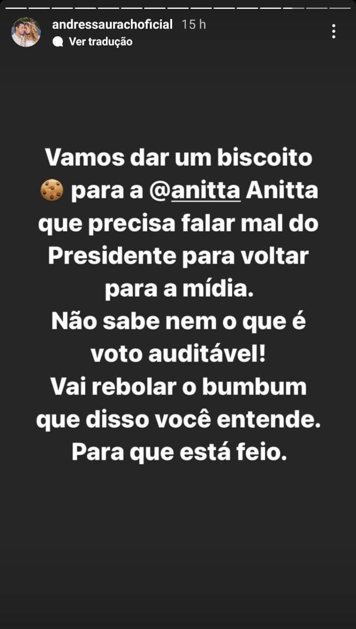 Treta! Urach insulta Anitta: 'vai rebolar a bunda que disso você entende' (Foto: Reprodução/Instagram)