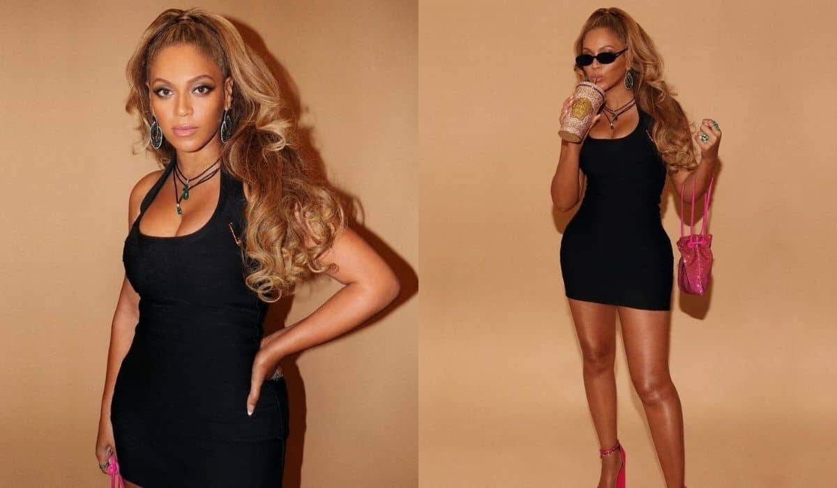 Beyoncé posa com look preto e rosa e é comparada a boneca 'Barbie'