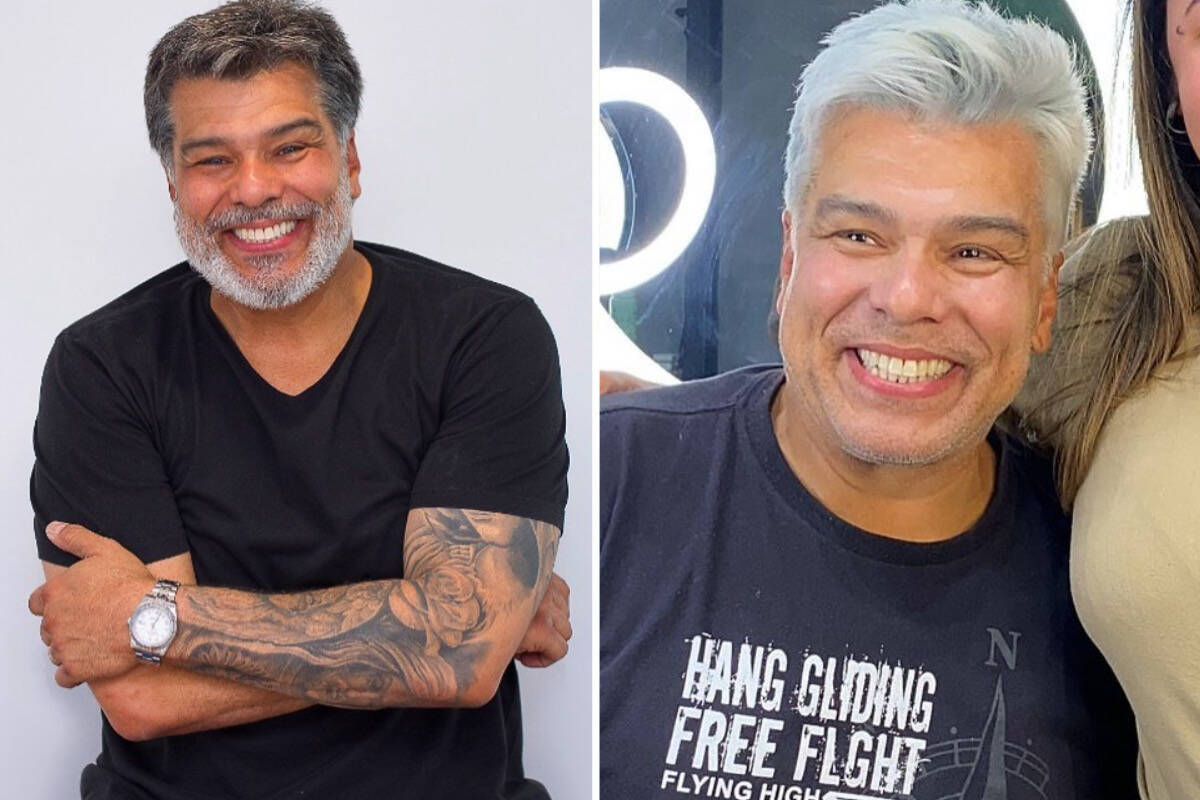 Maurício Mattar muda o visual e aparece com o cabelo platinado